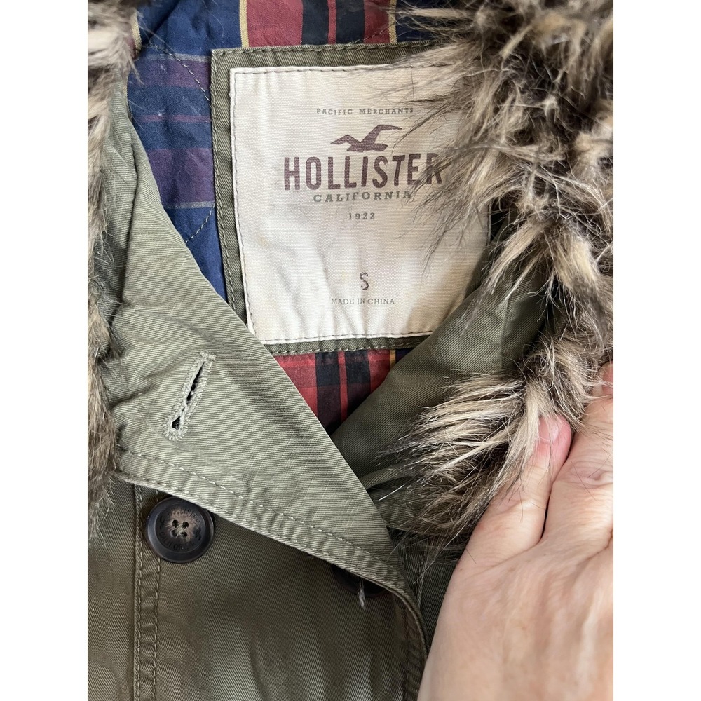 Vintage Hollister Jacket Womens Faux Fur Hooded Double Breasted Parka - Picture 2 of 10